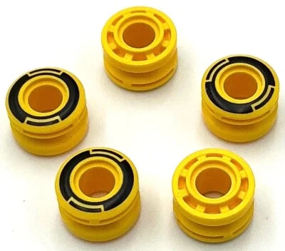 Lego 5 New Yellow Wheels 11mm D. x 8mm Center Groove 8 Spokes Parts