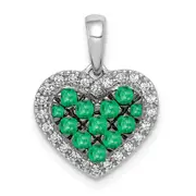 14k White Gold w/Black Rhodium Real Diamond/Emerald Heart Pendant