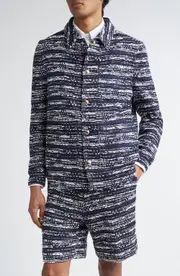 Thom Browne Mèlange Tulle Yarn Tweed Utility Jacket in Navy at Nordstrom, Size 1