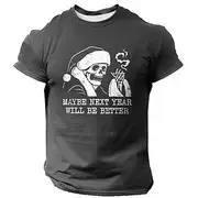 Christmas Men's Cool Skulls Hat Letter Print T shirt Short Sleeve T shirt 3D Print Crew Neck Shirt Fashion Athleisure Street Sports Outdoor Daily Black Blue Gr