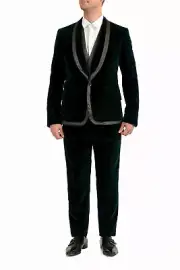 Dolce & Gabbana Men's Emerald Green Velour One Button Three Piece Suit