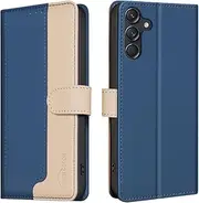 [Asuwish] Mobile Phone Case for Samsung Galaxy S23 FE 5G Case with Screen Protector Card Slot Foldable Leather Wallet Stand S 23 S23FE 23FE Mobile Phone Cases Protective Glass Phone Case Blue
