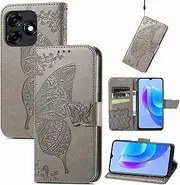 Business Phone Holder Compatible with Tecno Spark 10 Pro 10C 10 C Spark10Pro Spark10C KI7 KI5k Anti-Fall Leather Case Multifunction Card Slot Wallet Clip (Gray,Tecno Spark 10C)