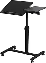 LINGMI Overbed Bedside Desk Mobile Rolling Laptop Stand Tilting Overbed Table with Wheels Height Adjustable Tray Table for Laptop Bed Sofa Side Table