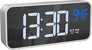 Digital Alarm Clock, Mirror HD Led Display, Sound Control, Dual Alarms, Snooze, Temperature, Volume&Brightness Adjustable, Rechargeable Backup Battery, Suitable for Bedrooms and Kids (Silver)