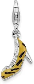 [JewelryWeb] 925 Sterling Silver Polished Fancy Lobster Closure Click on CZ Cubic Zirconia Simulated Diamond Enamel Tiger High Heel Charm Pendant Necklace 27x5mm
