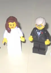 NEW LEGO WEDDING BROWN HAIR BRIDE AND TAN HAIR GROOM WITH GLASSES, BLACK TUX