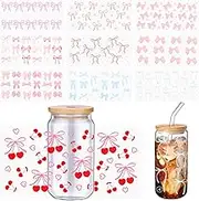Bow UV DTF Cup Wraps, 10 Sheets, Mix Colors, Polyethylene Terephthalate, Elegant Style, Oval Shaped, Indoor Use, Bow Pattern, Versatile Rub on Transfer Stickers for Glass Cups, Water Bottles