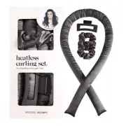 NNEDSZ 5PCS Gray Heatless Hair Curling Set with Scrunchie and Hair Clip - Silk C