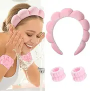 Sponge Headband Bracelet Sets, Bubble Headband, Hair Band Removal Make-Up, Skin Care Removal Spa Yoga Headband Terry Towelling Towel Fabric Hair Band