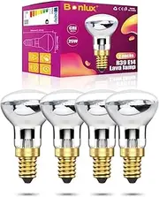 Bonlux R39 E14 Reflector Bulbs Spot Lights Lava Lamp 25W Super Bright Small Edison Screw Base SES Energy Saving Light Bulbs Warm White 2400-2600K 360 Degree Wide Beam Angle 240V Non-Dimmable (4-Pack)