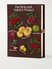 [Olympia Le-Tan] Olympia Le-Tan - Tomatoes Embroidered Appliquéd Canvas Clutch - Burgundy - One size One size Burgundy