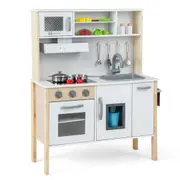 Costway Kitchen Playset Pretend Cooking Toy Storage Cabinet w/Full Accessories Preschool Gift White