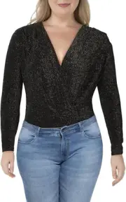 Kit & Sky Women's Metallic Knit Bodysuit Silver Size X-Large