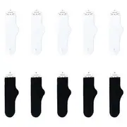 Set Of 10 Pairs: Plain Socks Set Of 10 Pairs - Type A - 5 Pairs & 5 Pairs - Black & Pure White - One Size