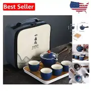 Porcelain Portable Chinese Tea Set - 360° Teapot with Wooden Handle & Cups