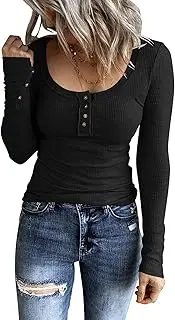 [Bingerlily] Womens Slim Fit Henley Tops Long Sleeve Button Shirts V Neck Cute T Shirts