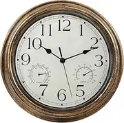 Yumt 12-Inch Waterproof Wall Clock with Thermometer and Hygrometer Combo,Vintage Silent Non-Ticking Battery Operated Clock Wall Decorative- Bronze