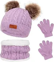 [Waylipun] 3-in-1 Children's Winter Hat Scarf Gloves Set, Knitted Hat Baby Hat Children's Hat Set, Warm Winter Beanie Hat Gloves Scarf Set for Children Boys Girls 1-5 Years
