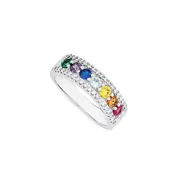 Sterling Silver Multi-colour Cz Ring in Multi-colour