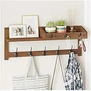 Coat Rack Wall Mount Wall Coat Rack with Shelf Entryway Hanging Shelf Wood Coat Hooks for Hats, Jackets, Bags Wall Coat Hooks(Brown)