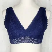 Maurices Navy Blue Lace Scalloped Hem Bralette Size Medium NWT