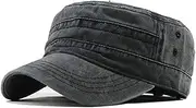 [KUYYFDS] Flat Top Cap Adjustable Punk Baseball Hat Distressed Streetwear Military Cap for Women Men Grey Black