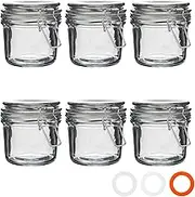 Argon Tableware Glass Jars with Airtight Metal Clip Lid - 350ml/12.3oz - 6 Pack - 4 Colour Seals - Medium Kitchen Storage Container Round Preserving Jar for Pickling, Chutney, Jam, Coffee