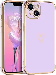 GUAGUA Case for iPhone 14 Cases Cute Heart Pattern Soft TPU Plating Cover for Women Girls with Camera Protection & 4 Corners Shockproof Protection Phone Cases for iPhone 14 6.1" Purple