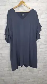 New City Chic Mini Shift Dress Double Frill Sleeves V-Neck Gray Womens Large