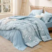 Sky Blue King Comforter Set - 7 Pieces Floral Bedding Sets, King Bed in a Bag