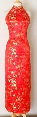 Chinese Cheongsam Qipao Dress Black with Dark Red Plum Flower