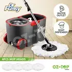 Rotating Spin Mop Bucket Set Wet Dry Floor Clean 4 Microfibre Mop Heads w/ Wheel