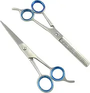 ASM® Hairdressing Barber Hair Scissors + Thinning Scissors Set - Heavy Duty Stainless Steel Hairdressing Scissors for Cutting Hair - Barber Hair Scissors for Women & Men, Adult (Silver, 5")