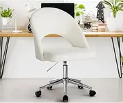 [OIKITURE] Swivel High Back Hollow Armless Chair Lockable Adjustable Height, Office Desk Computer Boucle Chair with Spinning Castors, Capacity 120KG, Living Room Bedroom, White & Silver