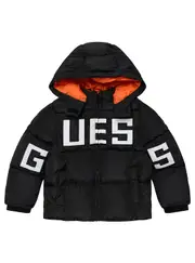GUESS Black Hooded Padded Jacket Size: 3, Polyester