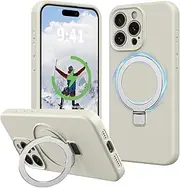 RUNGOS for iPhone 15 Pro Max Case Magsafe, with Stand & Ring Holder [Natural Liquid Silicone][Strong Magnetic] [Military-grade Shockproof] Soft Microfiber Lining Cover for iPhone 15 Pro Max Phone Case