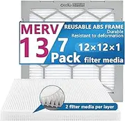 OlitAir 12x12x1 MERV 13 Air Filter,AC Furnace Air Filter,Reusable ABS Plastic Frame, 7 Pack Replaceable Filter Media (Actual Size: 11 3/4" x 11 3/4" x 3/4")