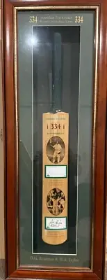 Personally Signed Sir Donald Bradman Mark Taylor 334 Bat Framed Beautifully COA