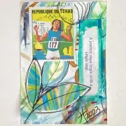 ACEO Original Acrylic Painting Chad Postage Stamp Art Tristina Dietz Elmes ATC