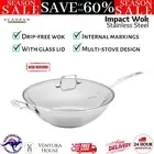 Scanpan Impact 36cm Covered Wok w/ Glass Lid Durable Fry Pan Induction Gas Stove