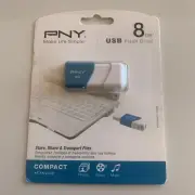 PNY Small Blue White 8GB USB Flash Drive Compact Attache 2.0