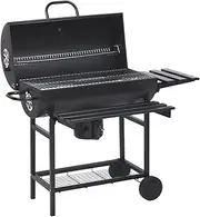 [vidaXL] Barrel Grill with Wheels and Shelves Smoker Charcoal Barbeque Barrel XL BBQ Outdoor Camping Picnic Backyard Drum Grill Black Steel 115x85x95 cm