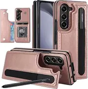 for Galaxy Z Fold5 5G Case,GoshukunTech Case for Samsung Z Fold5 5G,PU Leather Phone Cover Stand Case with S Pen Holder Shockproof Protective Cases Compatible with Samsung Galaxy Z Fold5 5G-Rose Gold