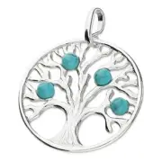 Pendant Reconstituted Turquoise 'Tree Of Life' Medallion Sterling Silver
