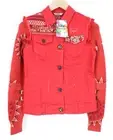 DESIGUAL Chaq Kyle 34 Women Jacket Sequins Colorful Red Embroidered Knit Sleeves
