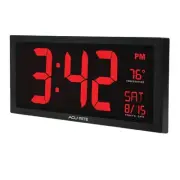 AcuRite Large Digital LED Oversized Wall Clock with Date, Temperature and Fol...