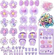 400 Pcs Baby Girls Hair Accessories Set,Baby Girls Hair Ties,Flower Bows Rubber Bands,Hair-friendly Hair Clip,Soft Elastic Hair Bands,Claw Clip,Comfortable Velcro Hair Patch(Purple)