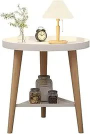 Modern Round Side Table with Storage, 2-Tier Small End Table Nightstand for Bedroom, Living Room, or Corner, Space-Saving Wood Bedside Table, 40 * 40 * 44cm, White