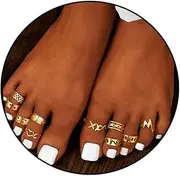 [Hremhoo] Toe Rings Sets for Women Gold Stackable Open Toe Ring Adjustable Vintage Knuckle Ring Bohemian Summer Beach Foot Tail Rings Toe Rings Gifts for Women